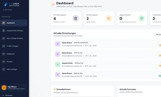 easyCHECK Dashboard mit eingereichten Checklisten
