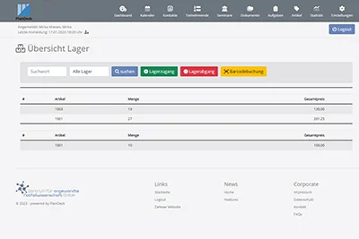 PlanDesk: Lagerverwaltung